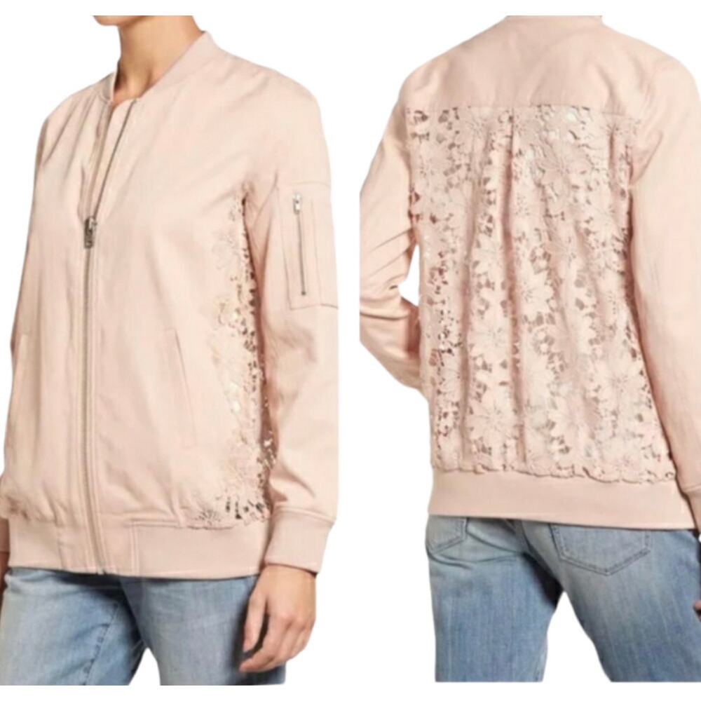 Chelsea28 Pink Lace Back Bomber Jacket Valentine